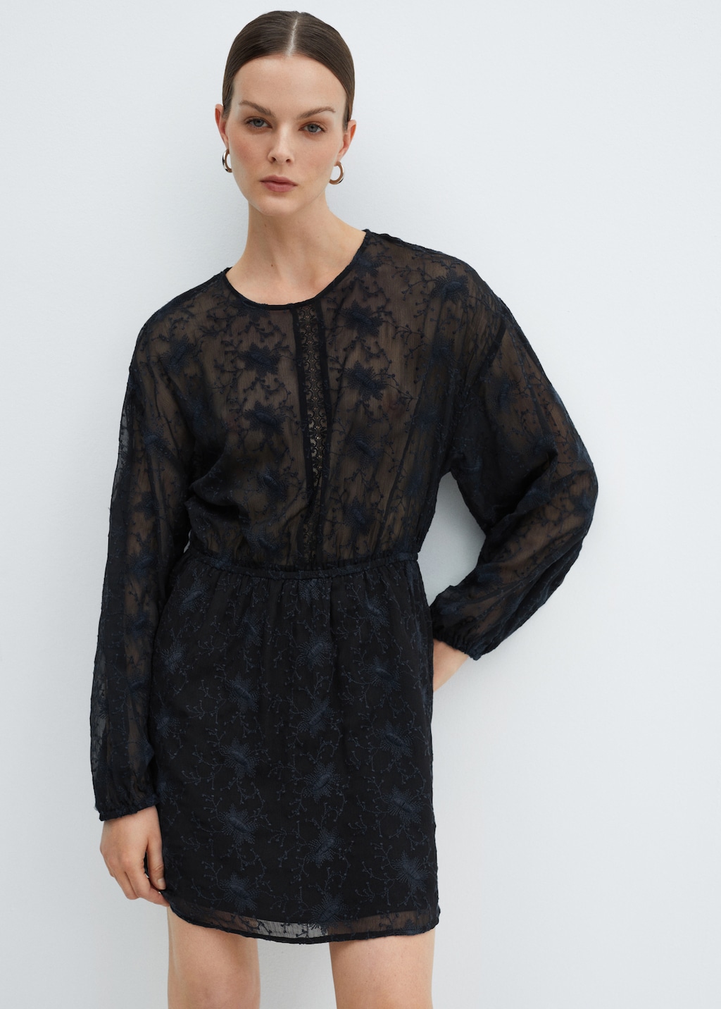 Puff-sleeved embroidered dress - Medium plane