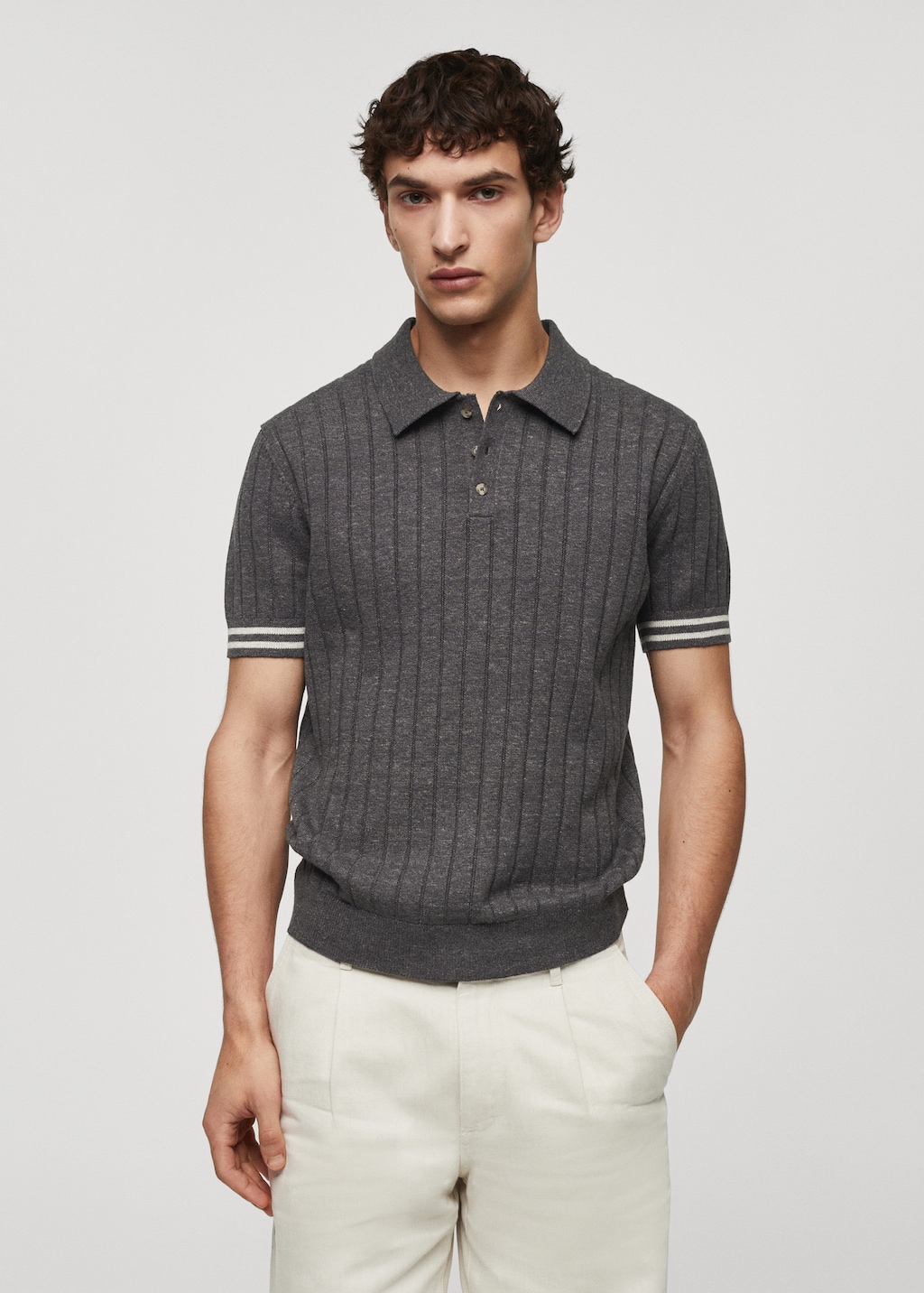 Ribbed knit polo shirt - Medium plane