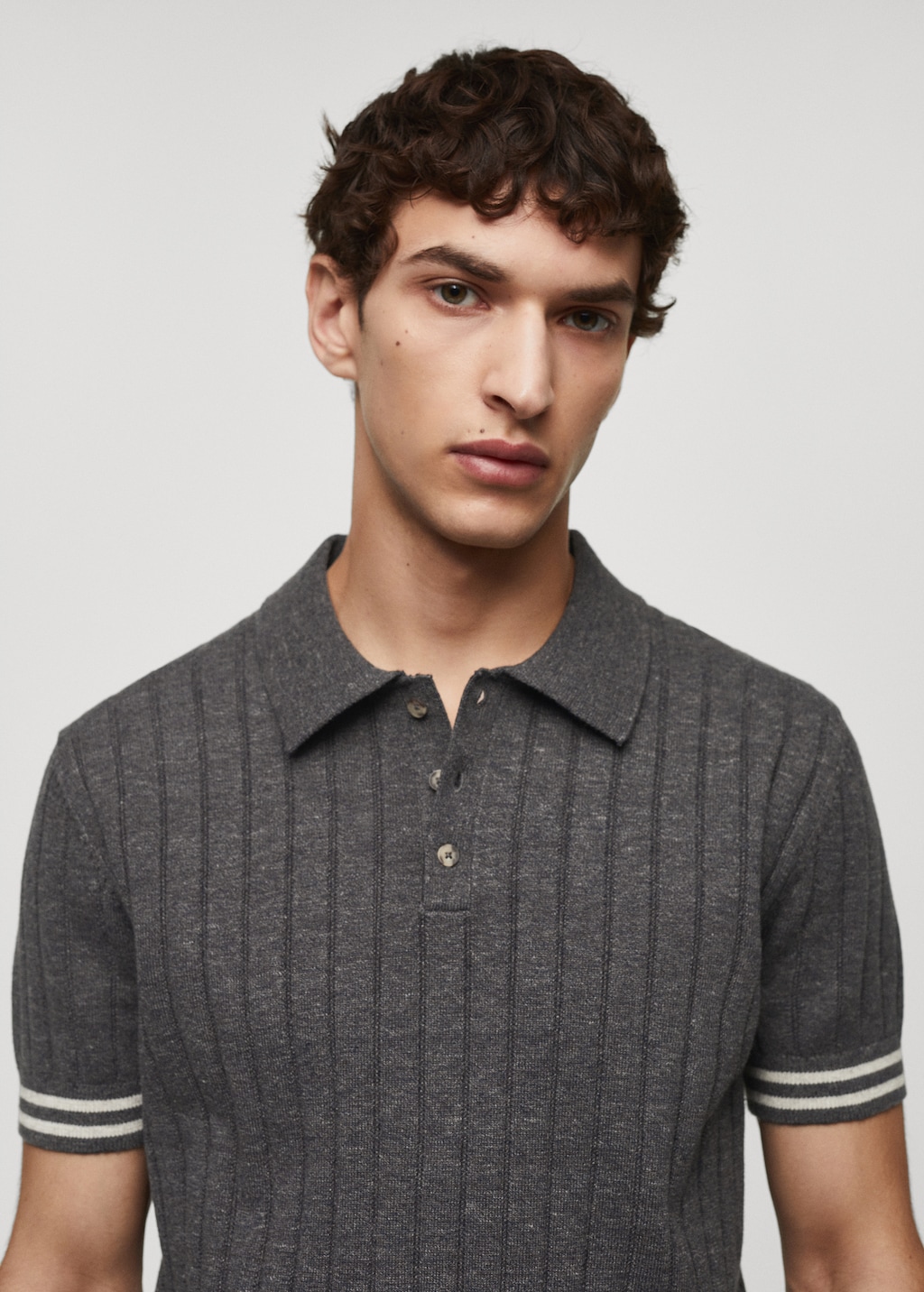 Ribbed knit polo shirt - Details of the article 1