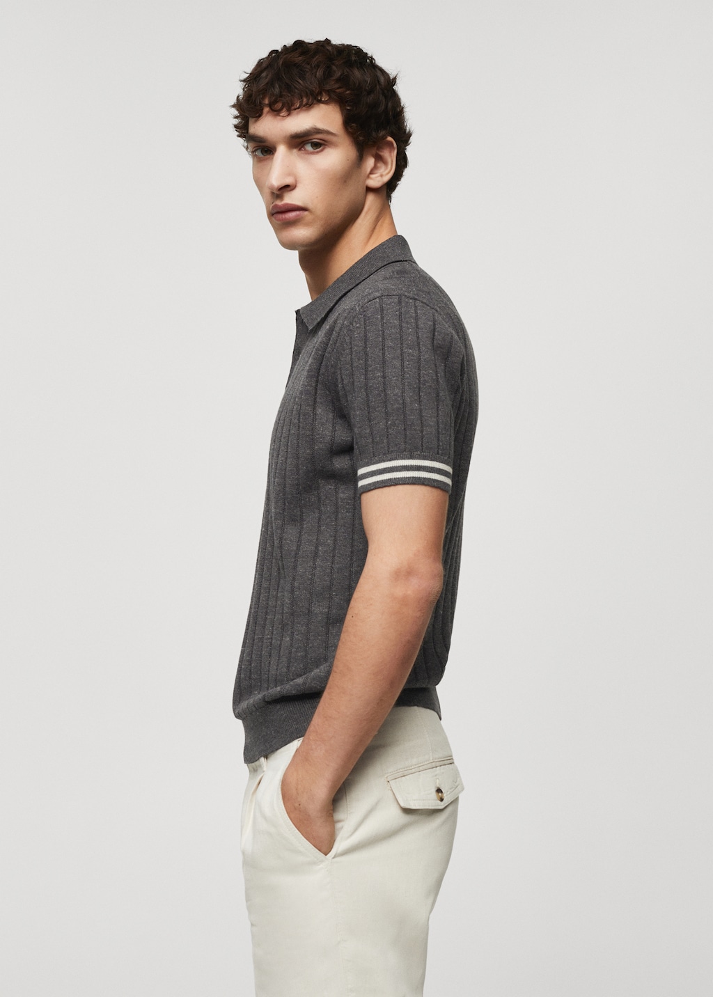 Ribbed knit polo shirt - Details of the article 2