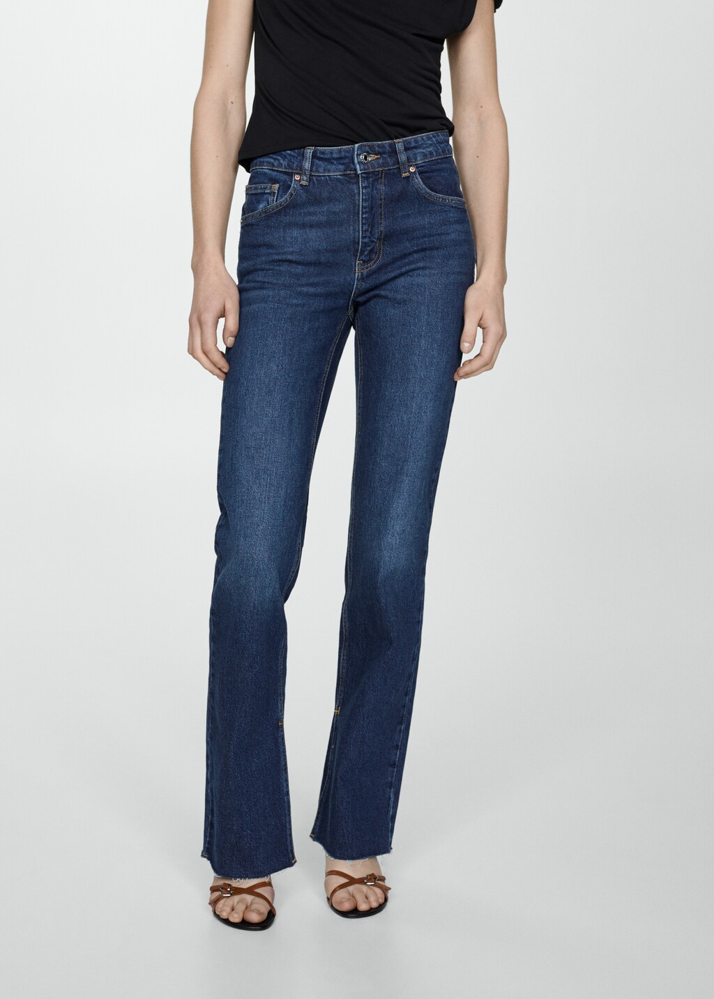 Medium-rise straight jeans with slits - Medium plane