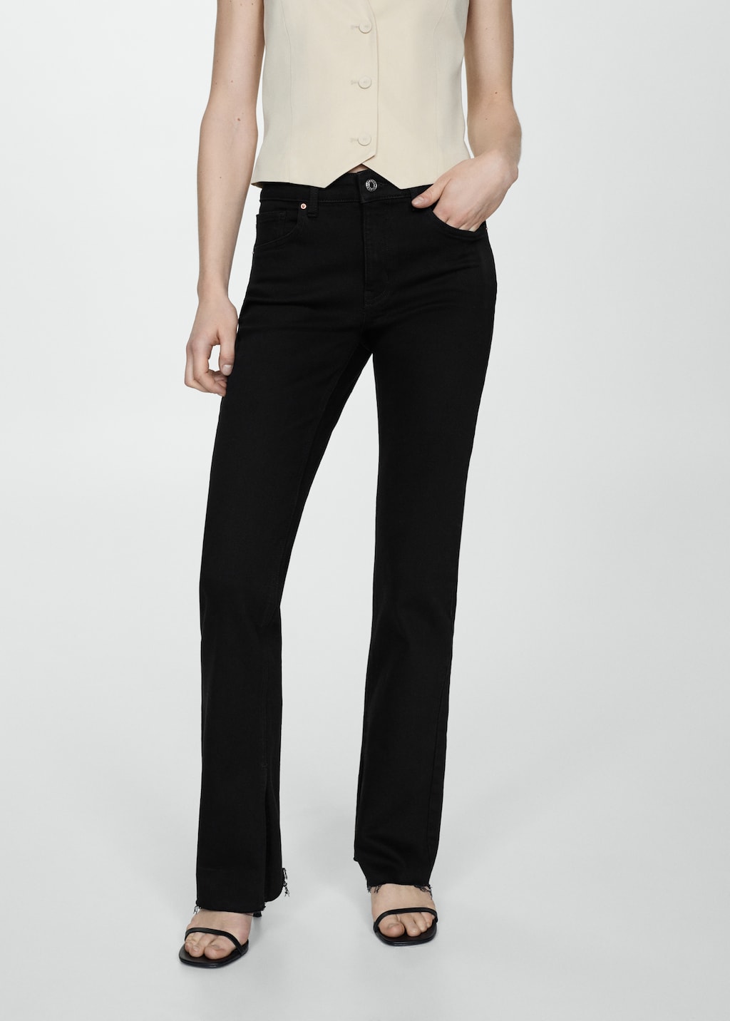 Medium-rise straight jeans with slits - Medium plane