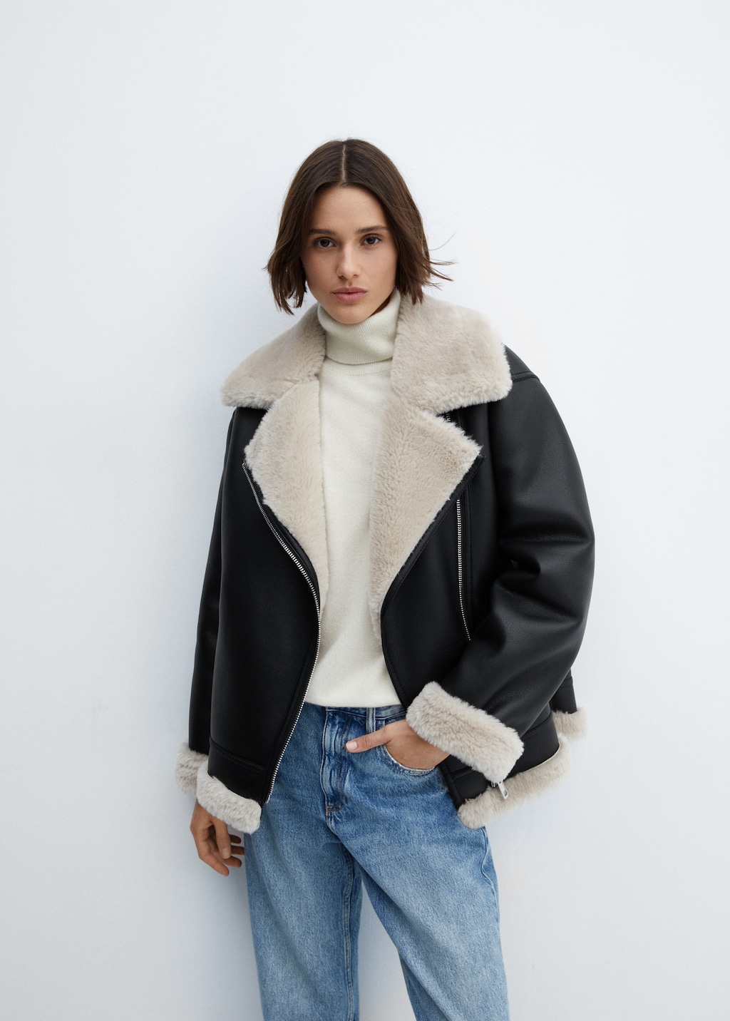 Faux shearling lined jacket Women MANGO OUTLET Malta