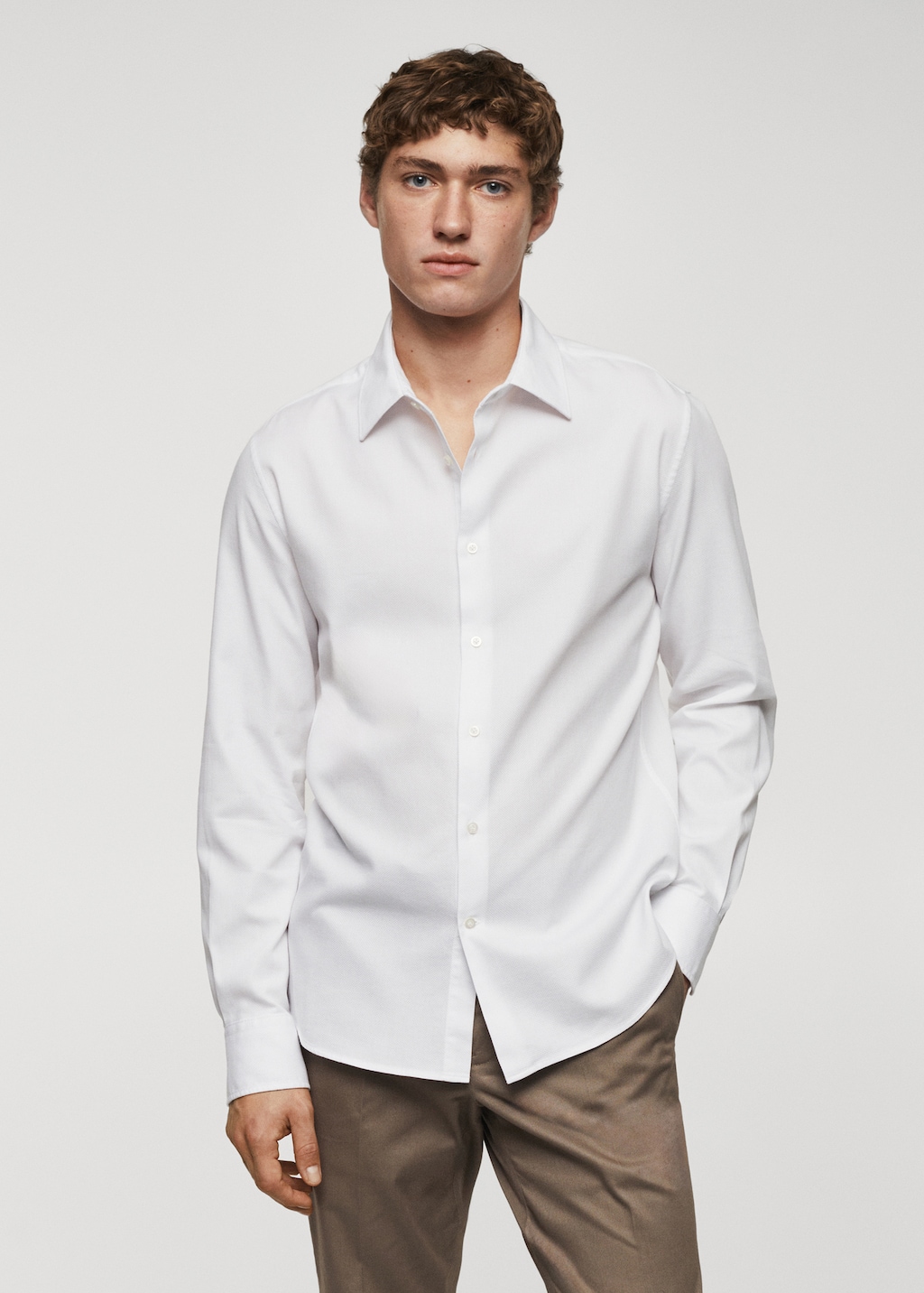 Slim-fit cotton structured shirt - Medium plane