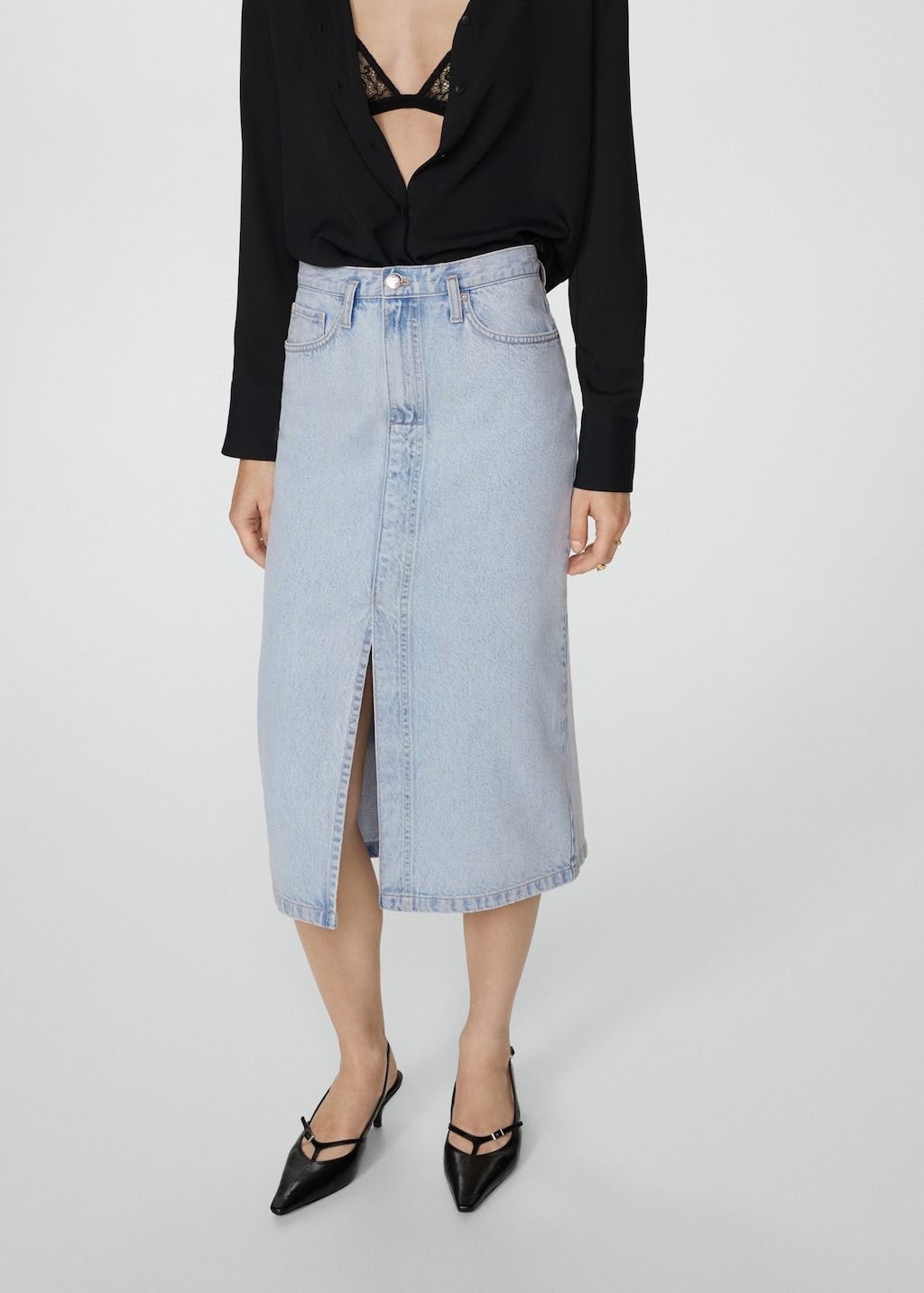 Denim midi-skirt - Medium plane