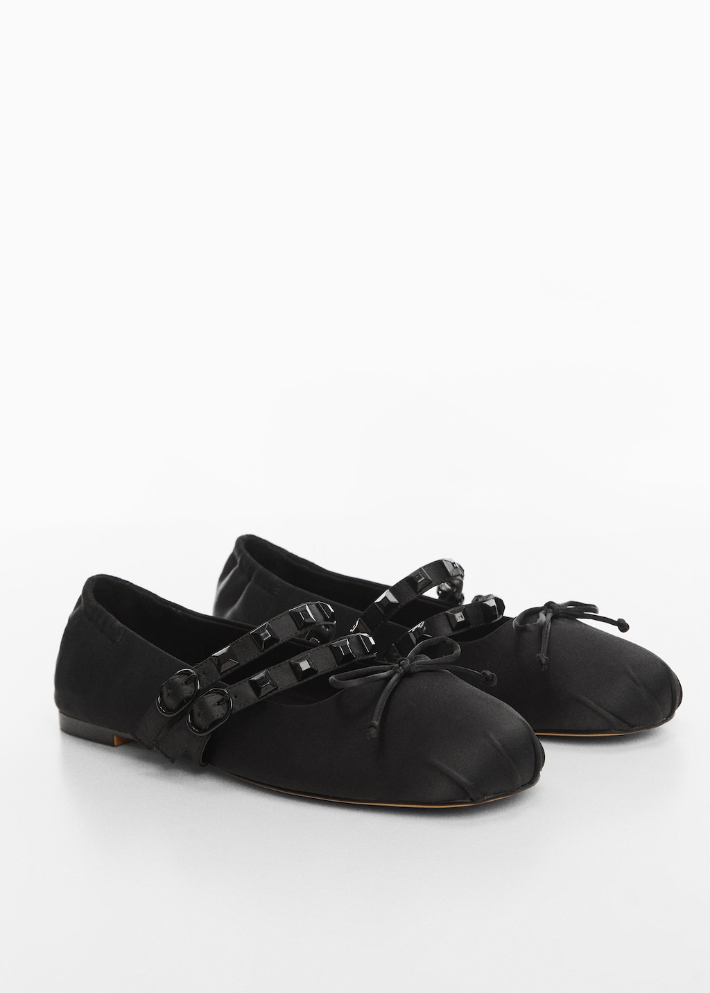 Satin ballet flats with studs - Medium plane