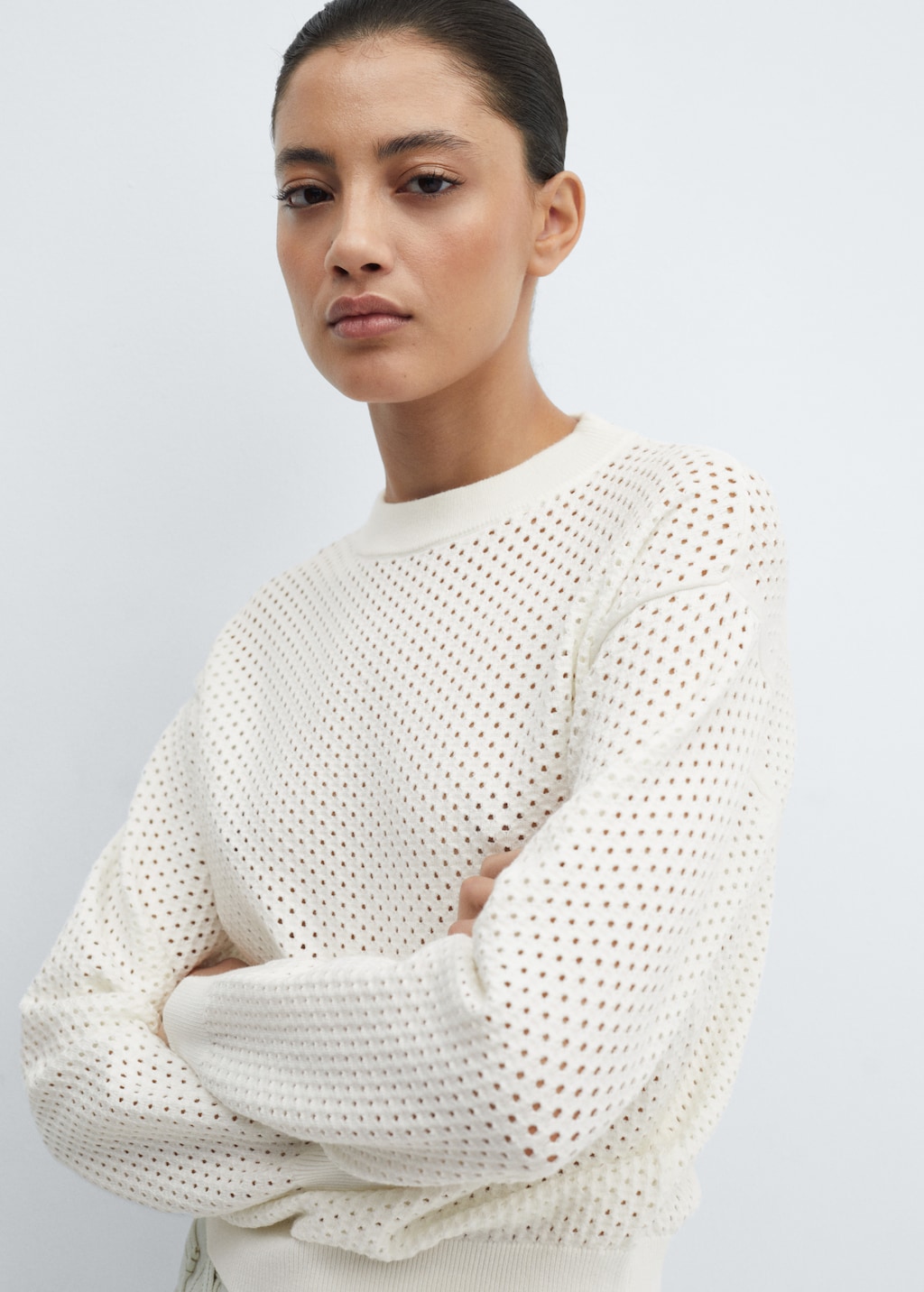 Round-neck openwork sweater - Medium plane