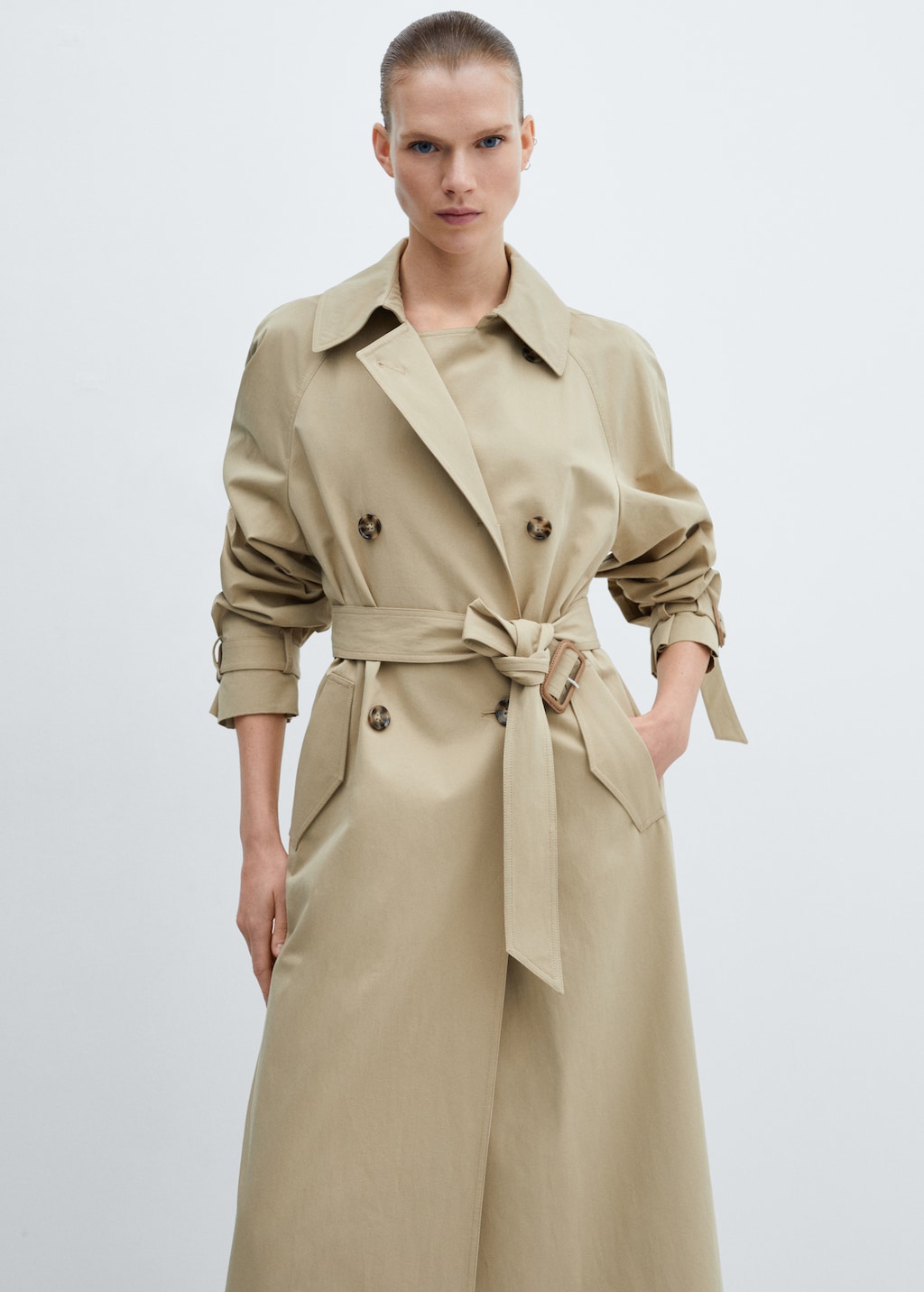 Katoenen double-breasted trenchcoat - Middenvlak