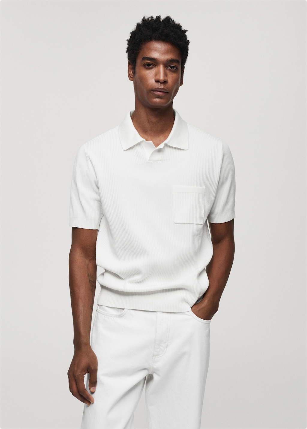 Short-sleeved ribbed polo shirt - Medium plane