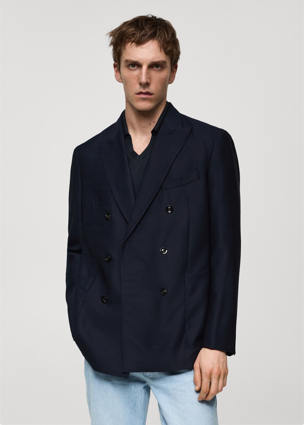 100% virgin wool twill double-breasted jacket - Medium plane