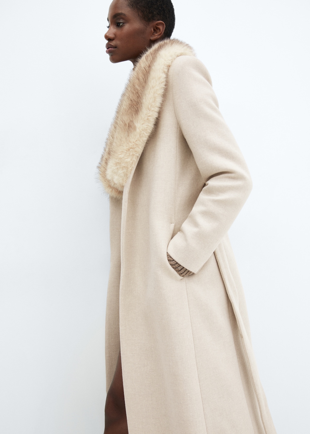 Manteco wool coat with detachable fur collar Women MANGO OUTLET USA