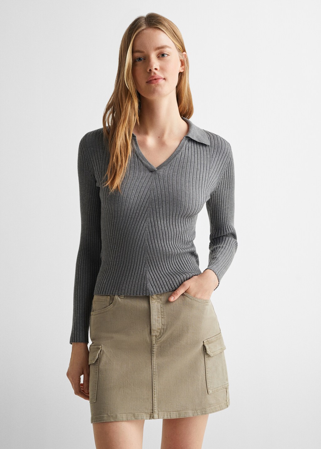 Polo-neck ribbed sweater - Medium plane