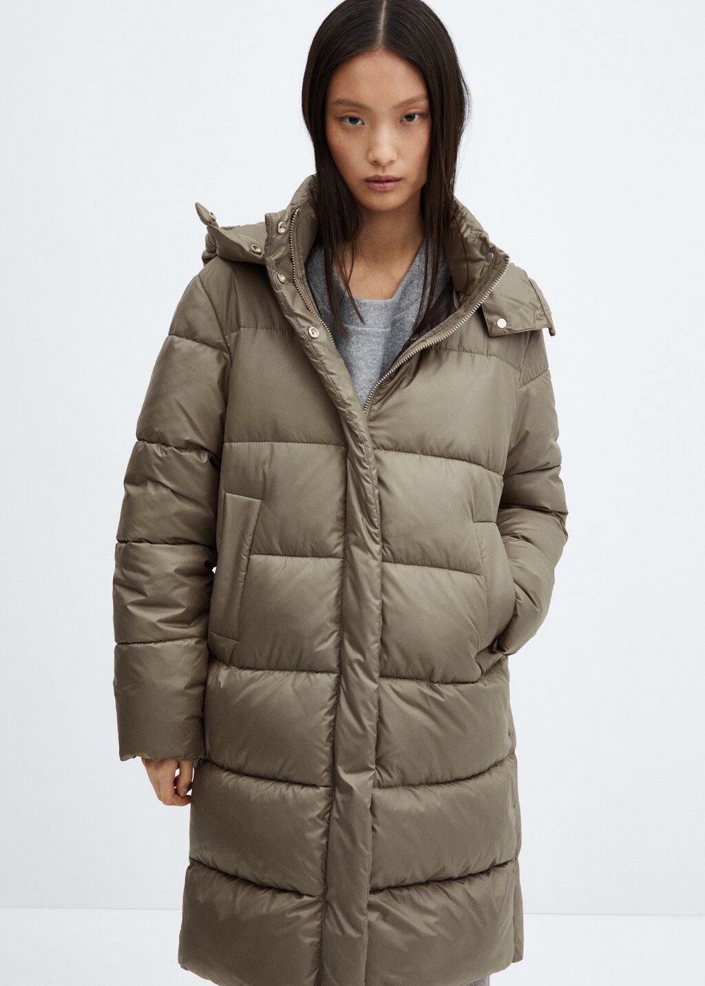 Detachable hood quilted coat - Medium plane