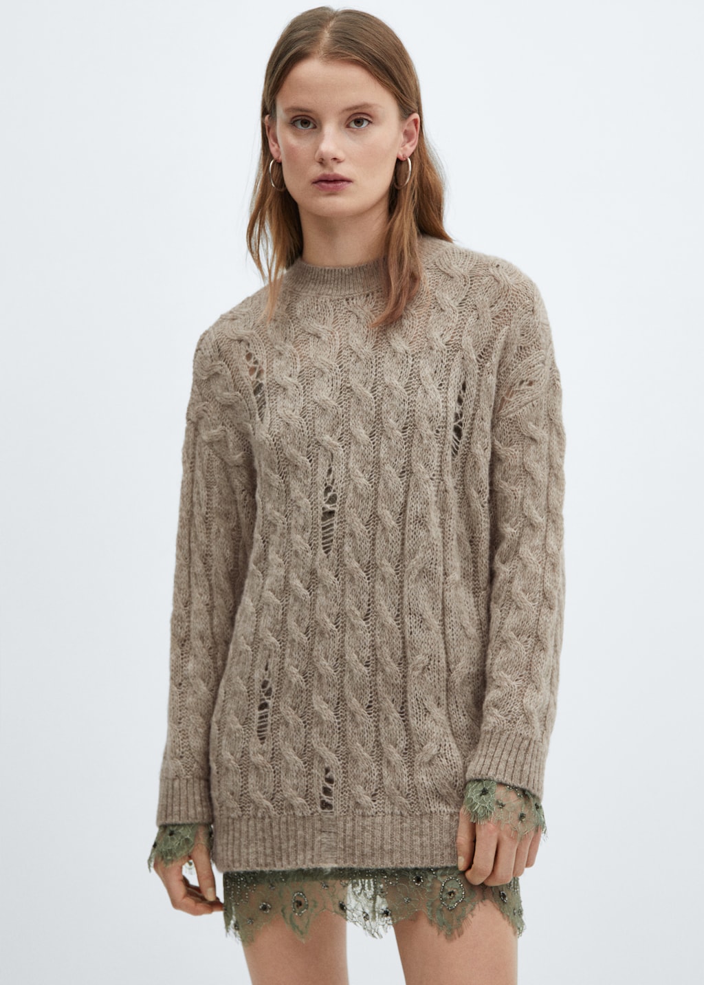 Decorative ripped long sweater - Medium plane