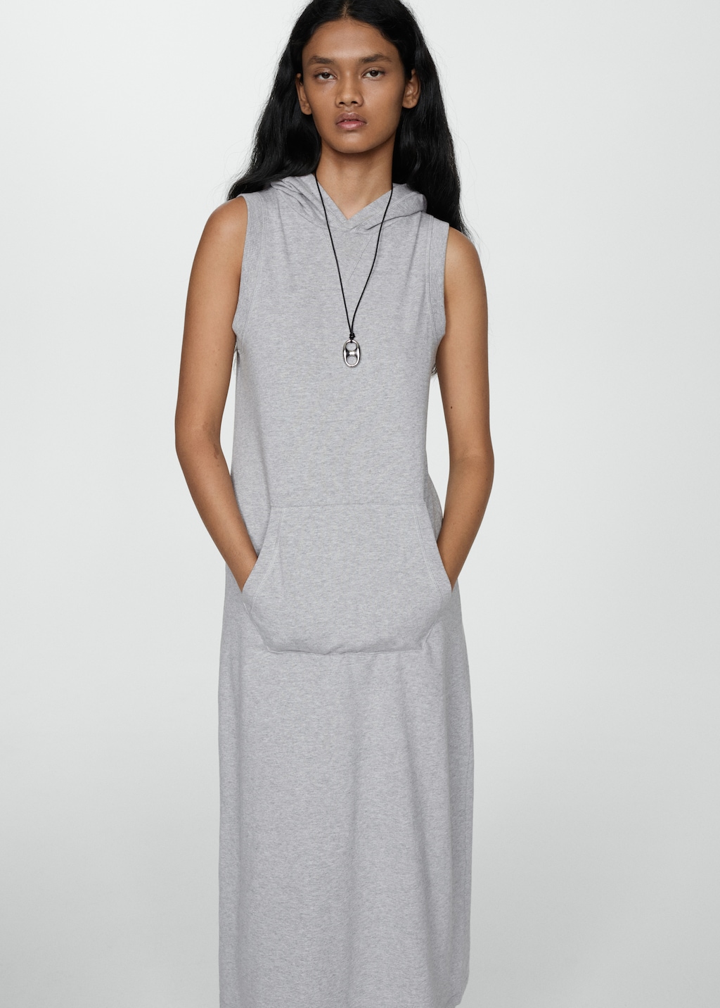 Hooded maxi-pocket dress - Medium plane