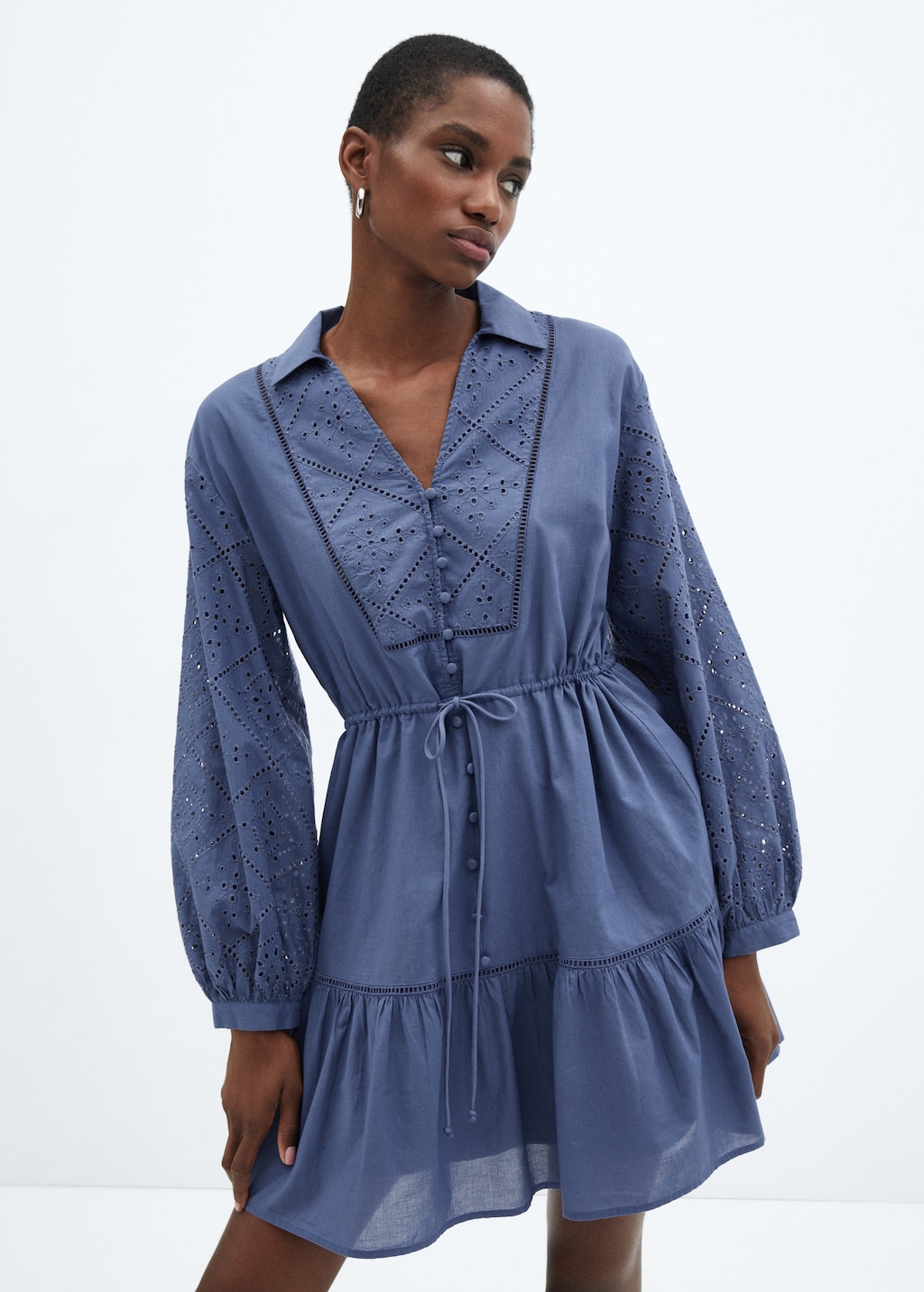 Embroidered details shirt dress - Medium plane