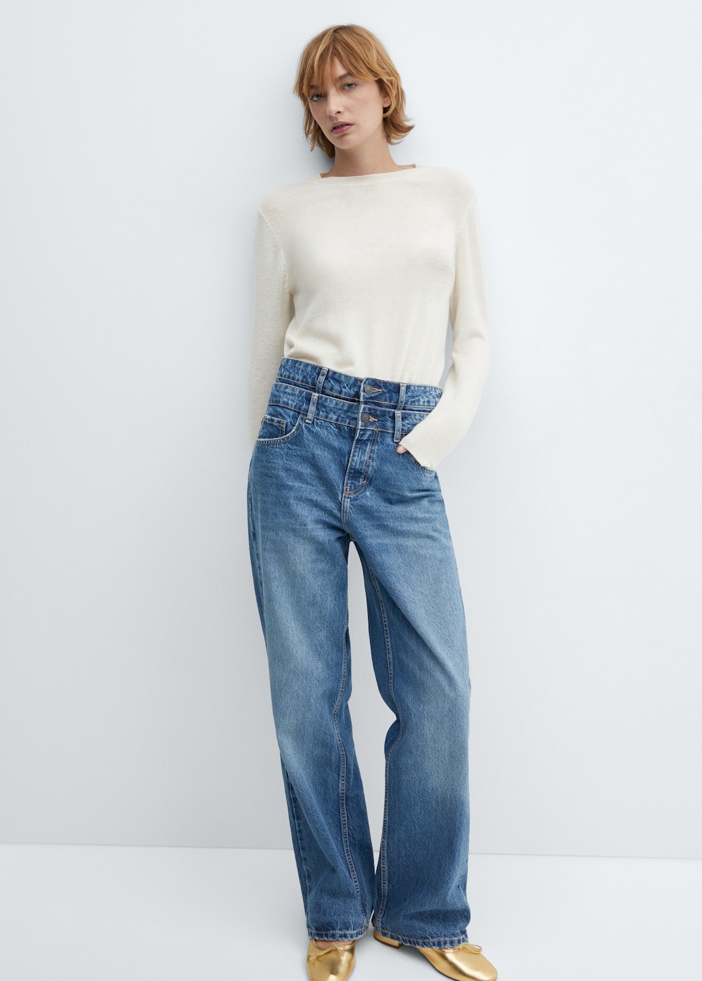 Double-waist straight jeans - Details of the article 2