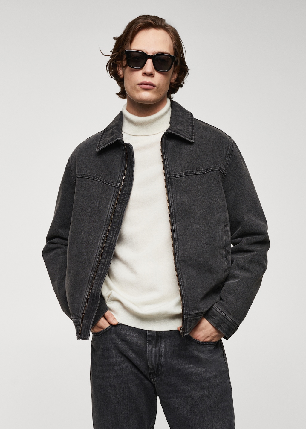 Denim jacket with shearling-effect lining - Medium plane