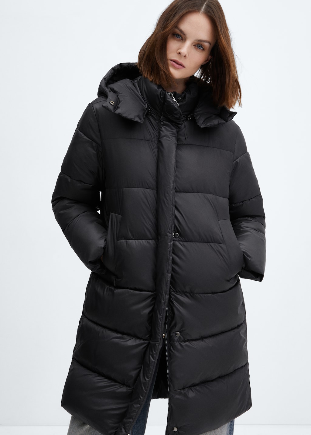 Detachable hood quilted coat - Medium plane