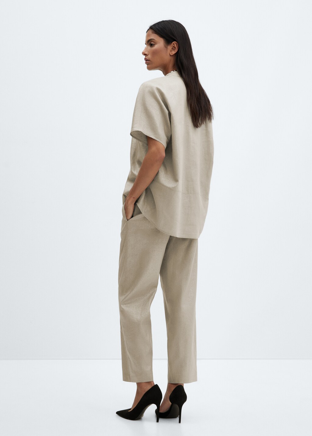 Linen-blend elastic waist trousers - Reverse of the article