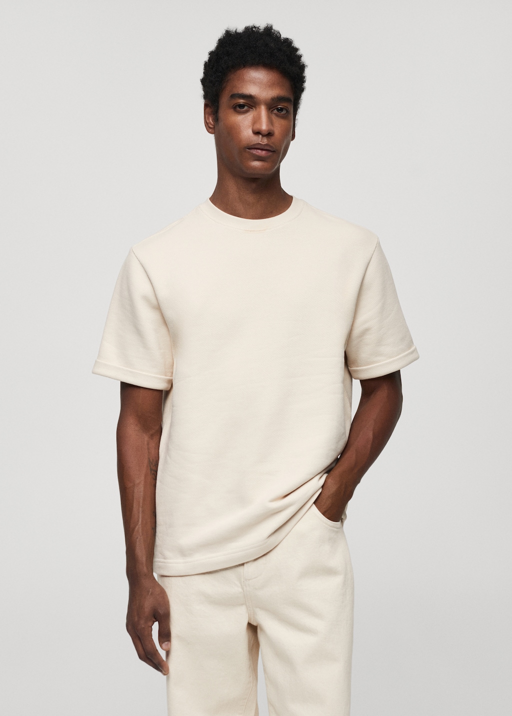 Structured cotton t-shirt - Medium plane