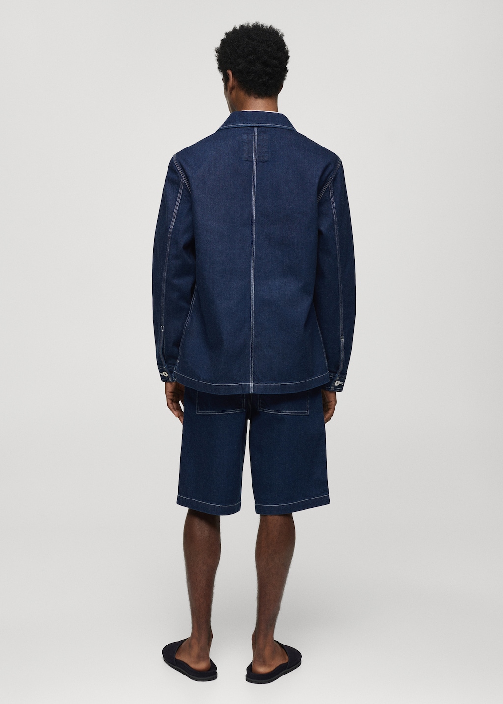 Denim overshirt with stitching pockets - Reverse of the article