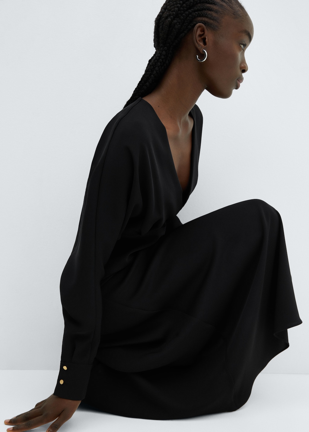 Cross-neckline slit dress - Details of the article 2