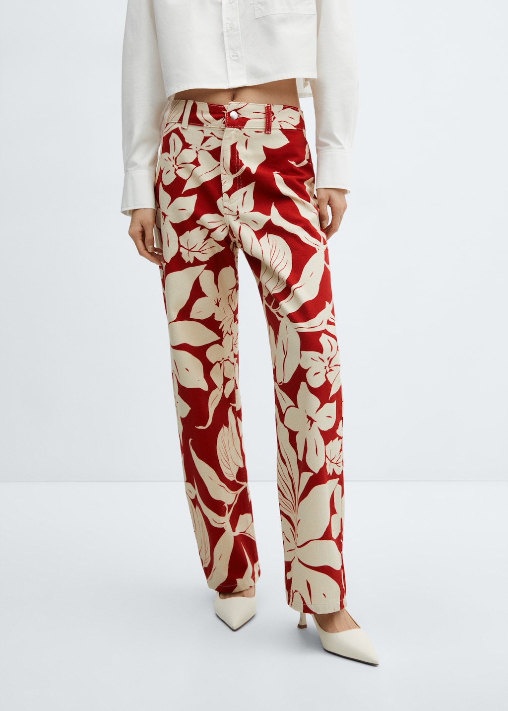 Mid-rise printed straight jeans - Medium plane