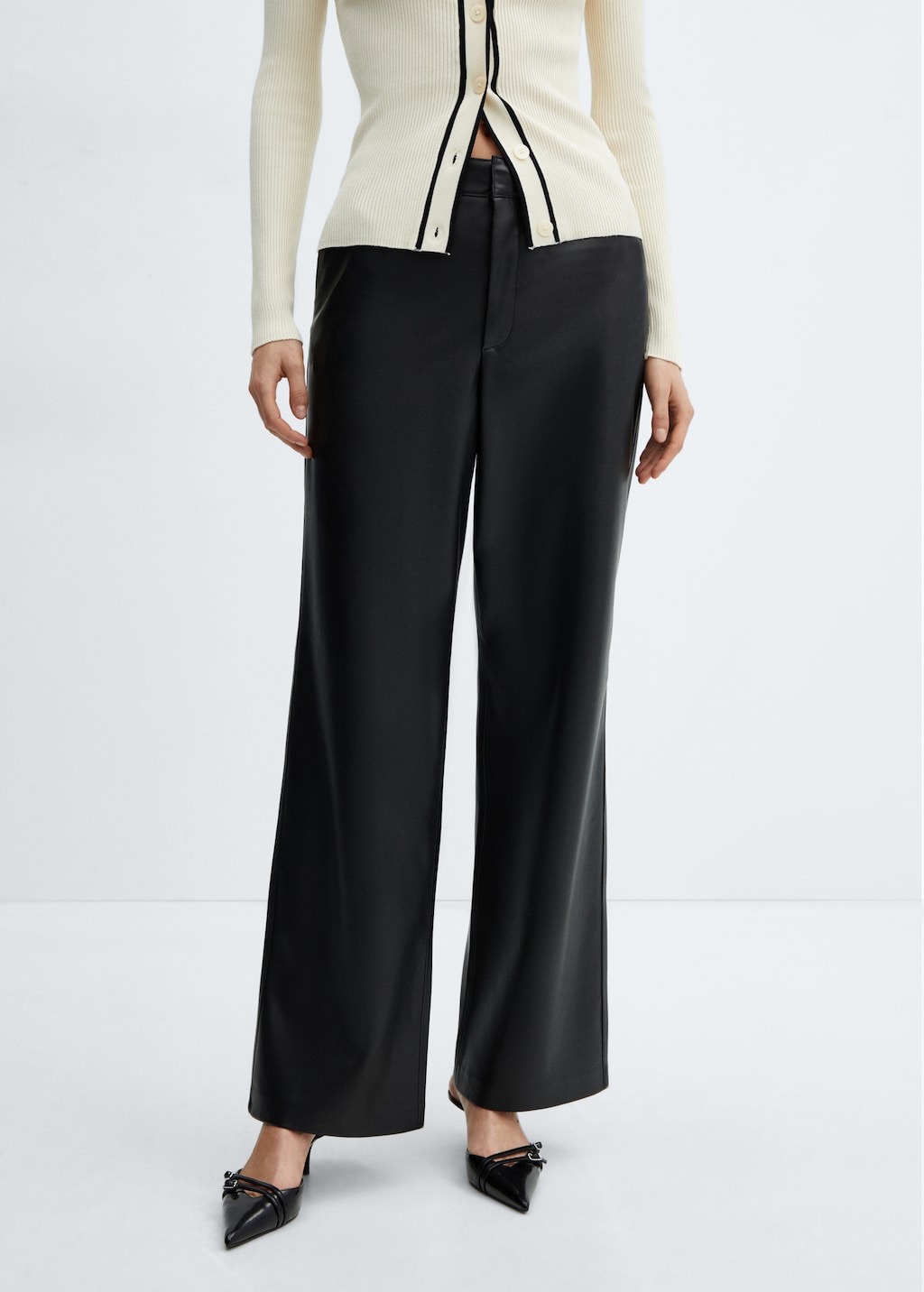 Leather-effect high-waist trousers - Medium plane