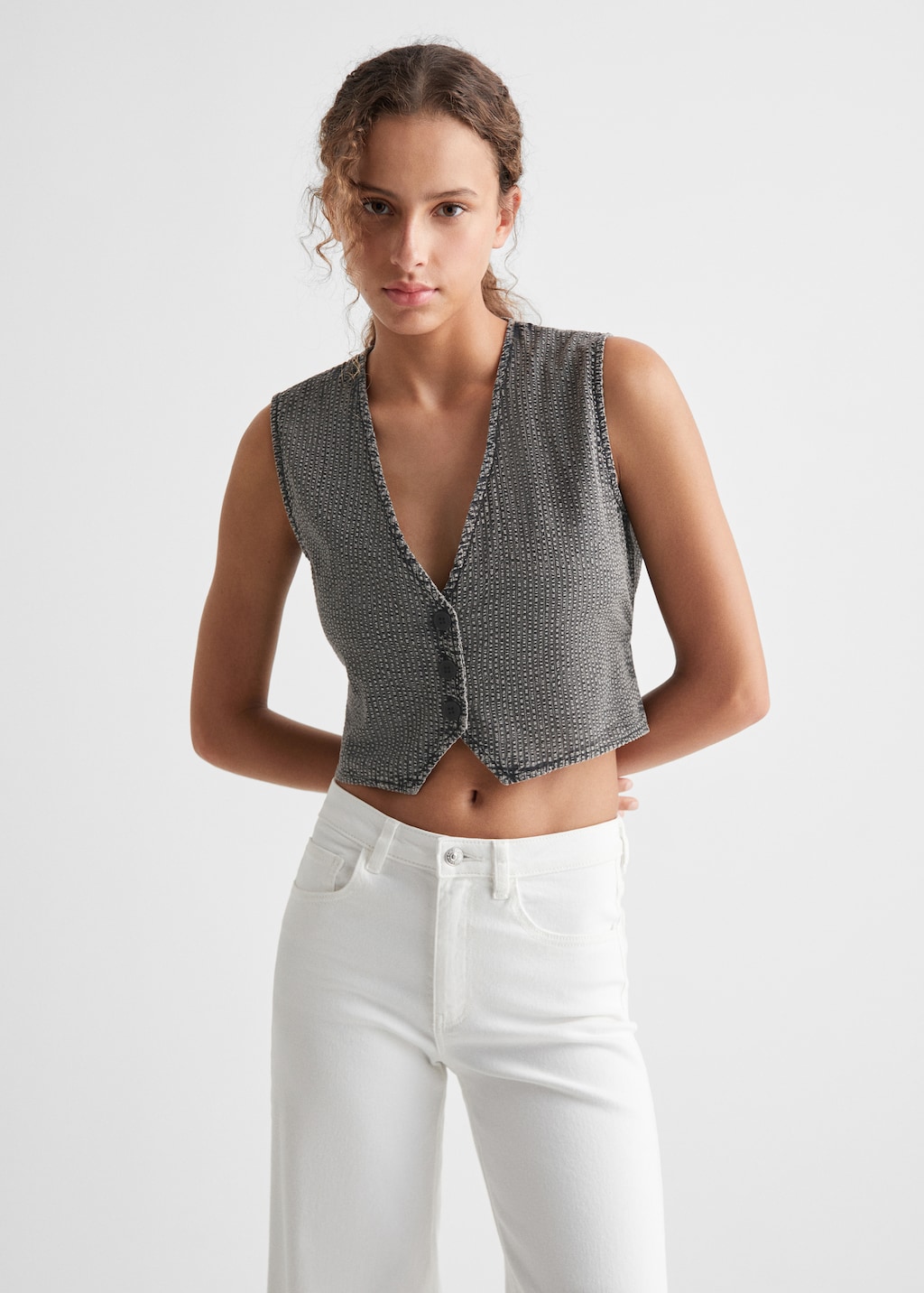 Gilet crop boutons - Plan moyen