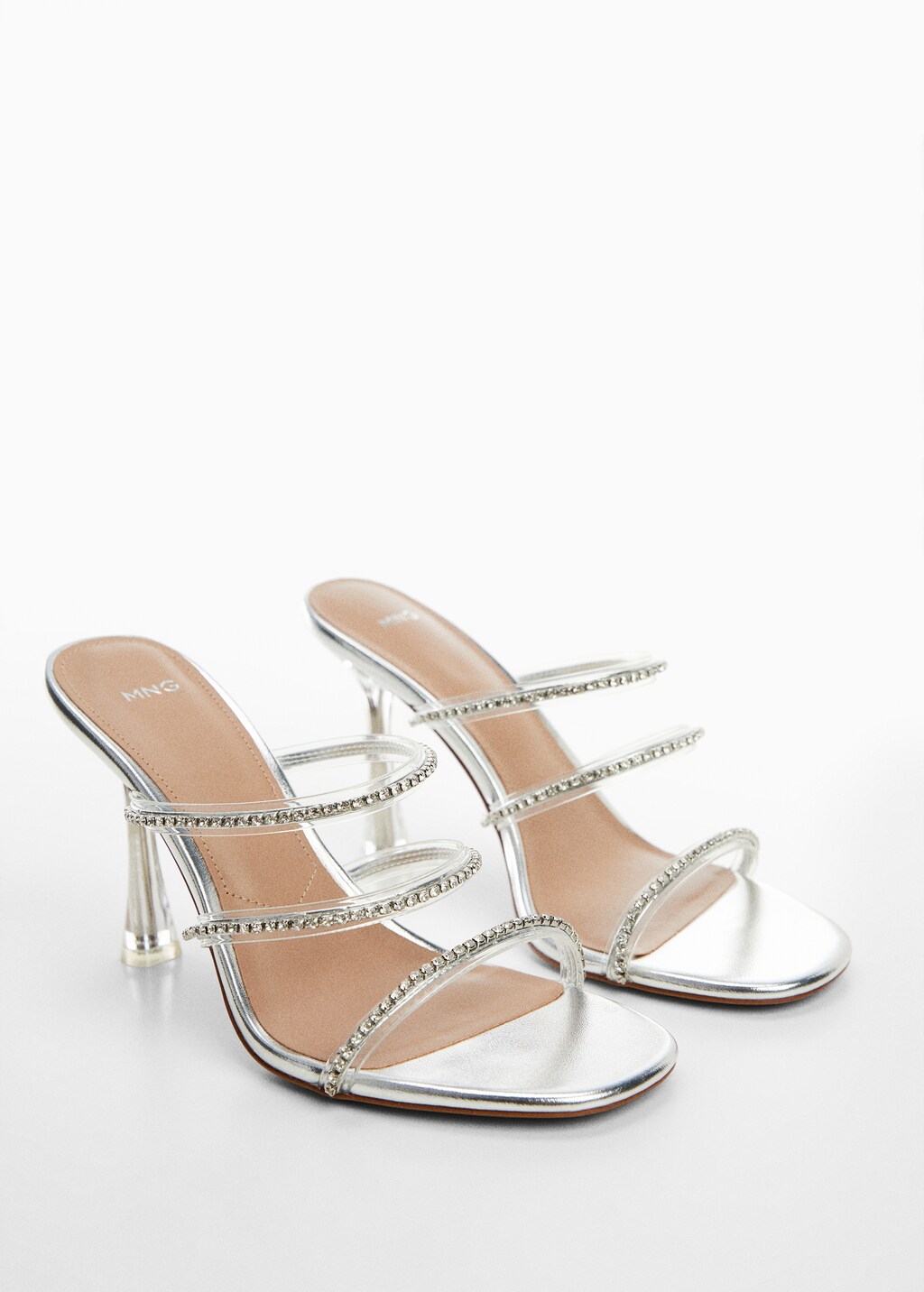 Heeled sandals with rhinestone straps - Medium plane