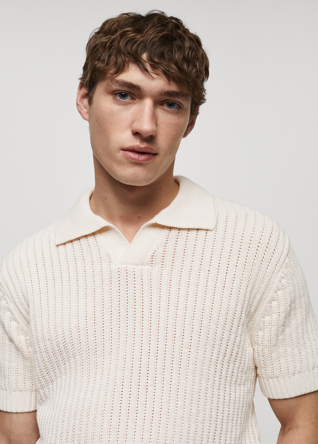 Openwork cotton knitte polo shirt - Details of the article 1