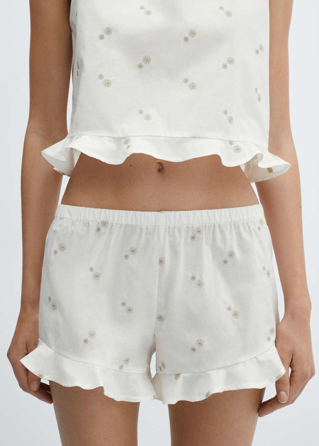 Floral embroidered cotton pyjama shorts Women MANGO OUTLET USA