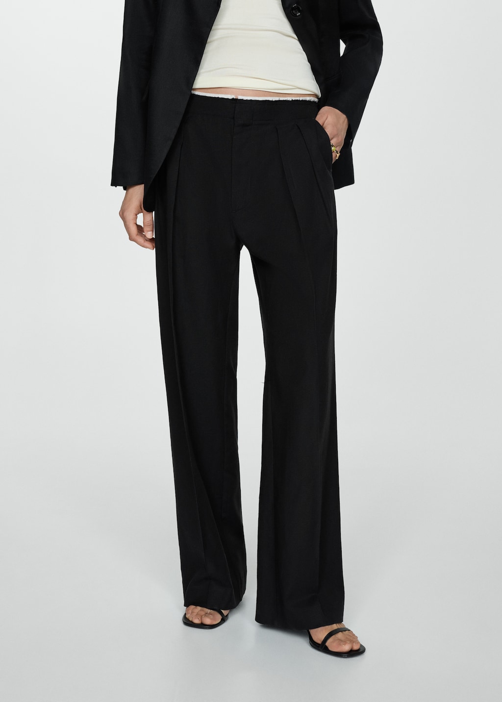 Contrast-trim pleated trousers - Medium plane