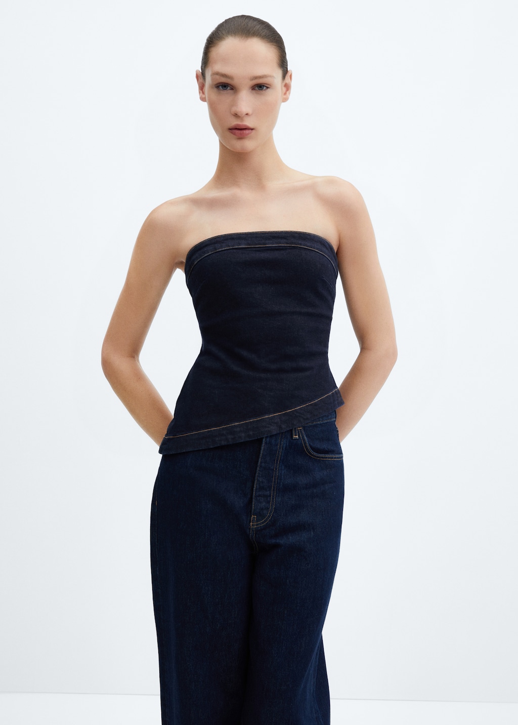 Denim top with asymmetrical hem - Medium plane