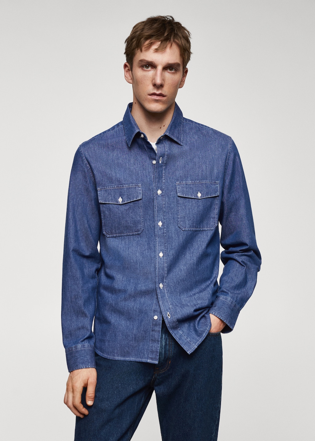 Denim overshirt with pockets - Medium plane