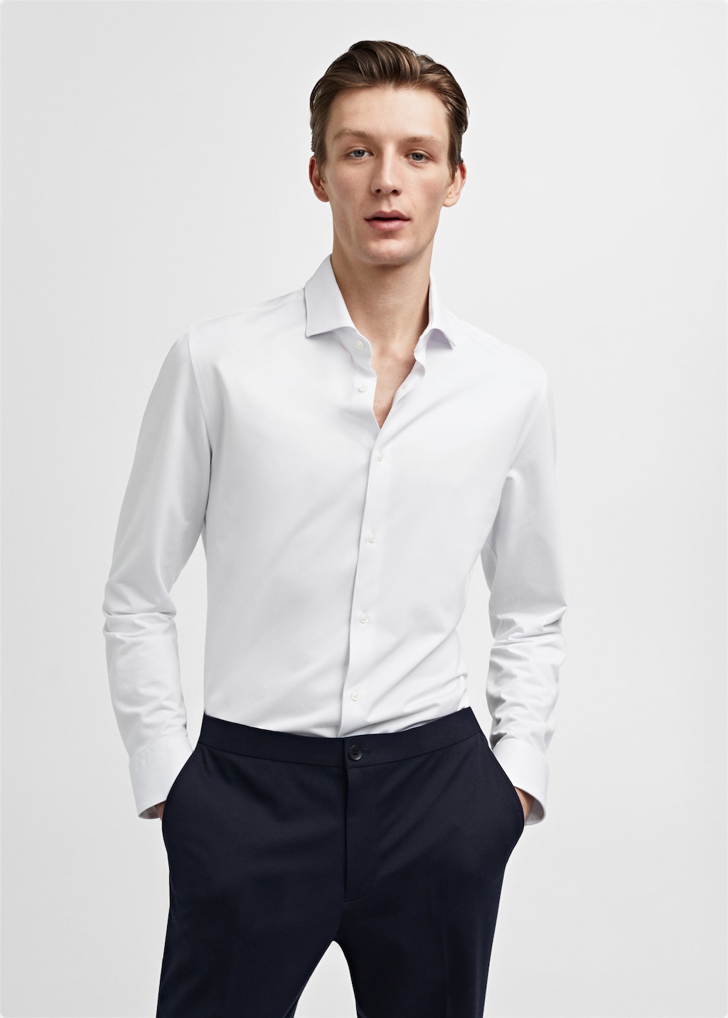 Camisa vestit slim fit cotó - Pla mig