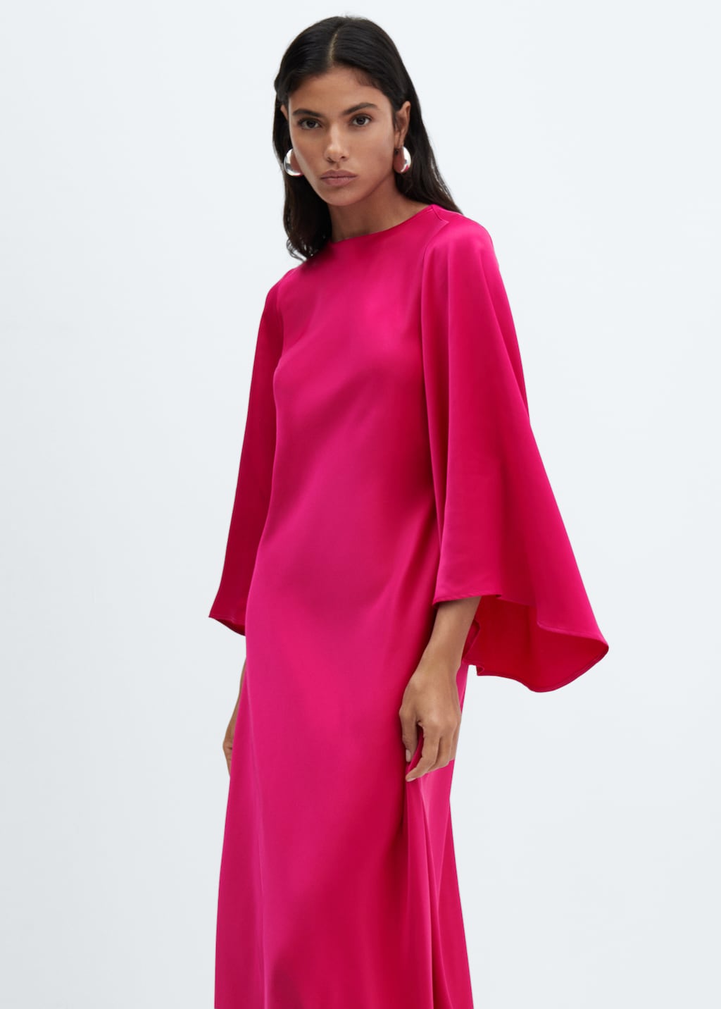 Flared-sleeve satin dress - Medium plane