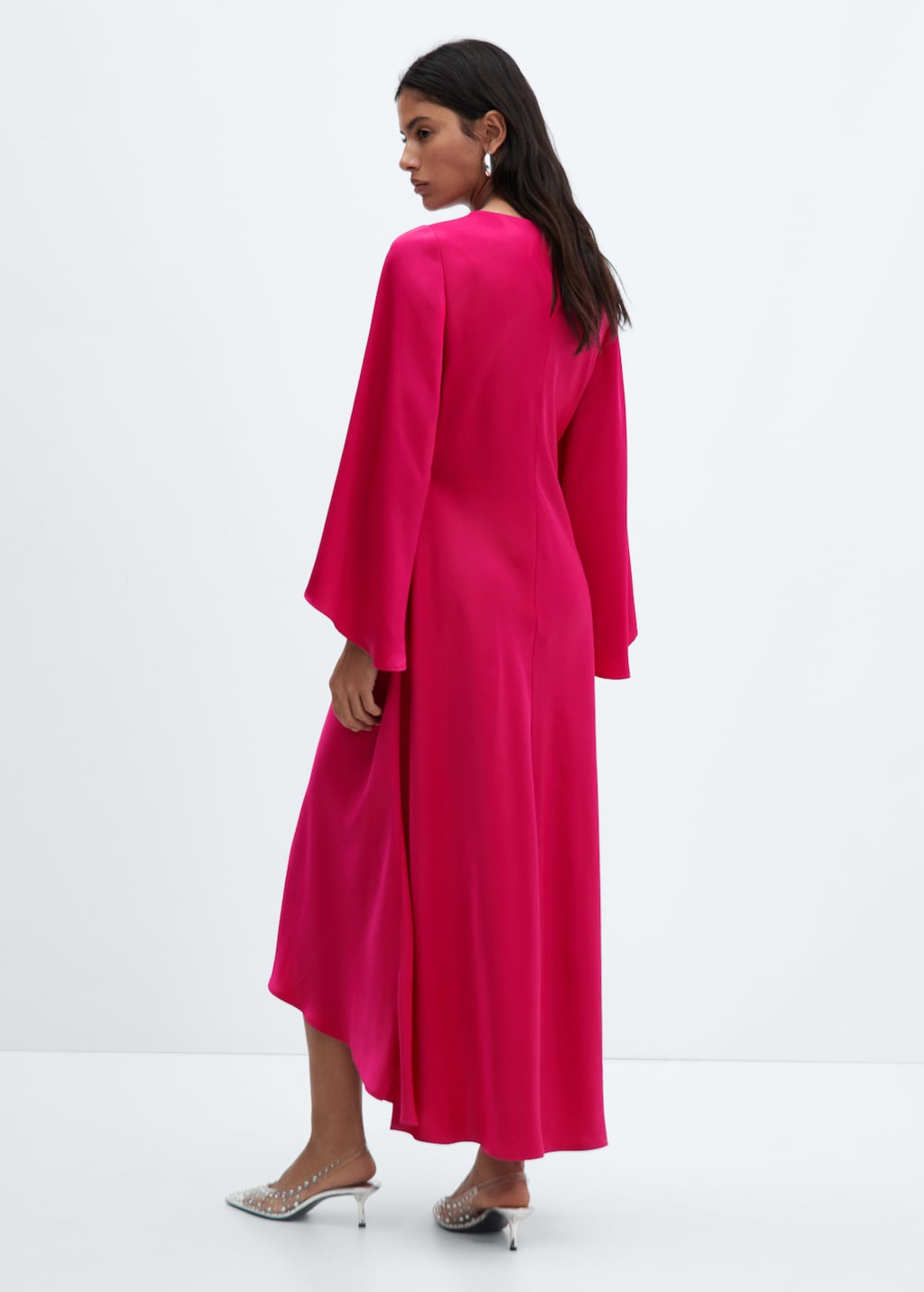 Flared-sleeve satin dress - Reverse of the article