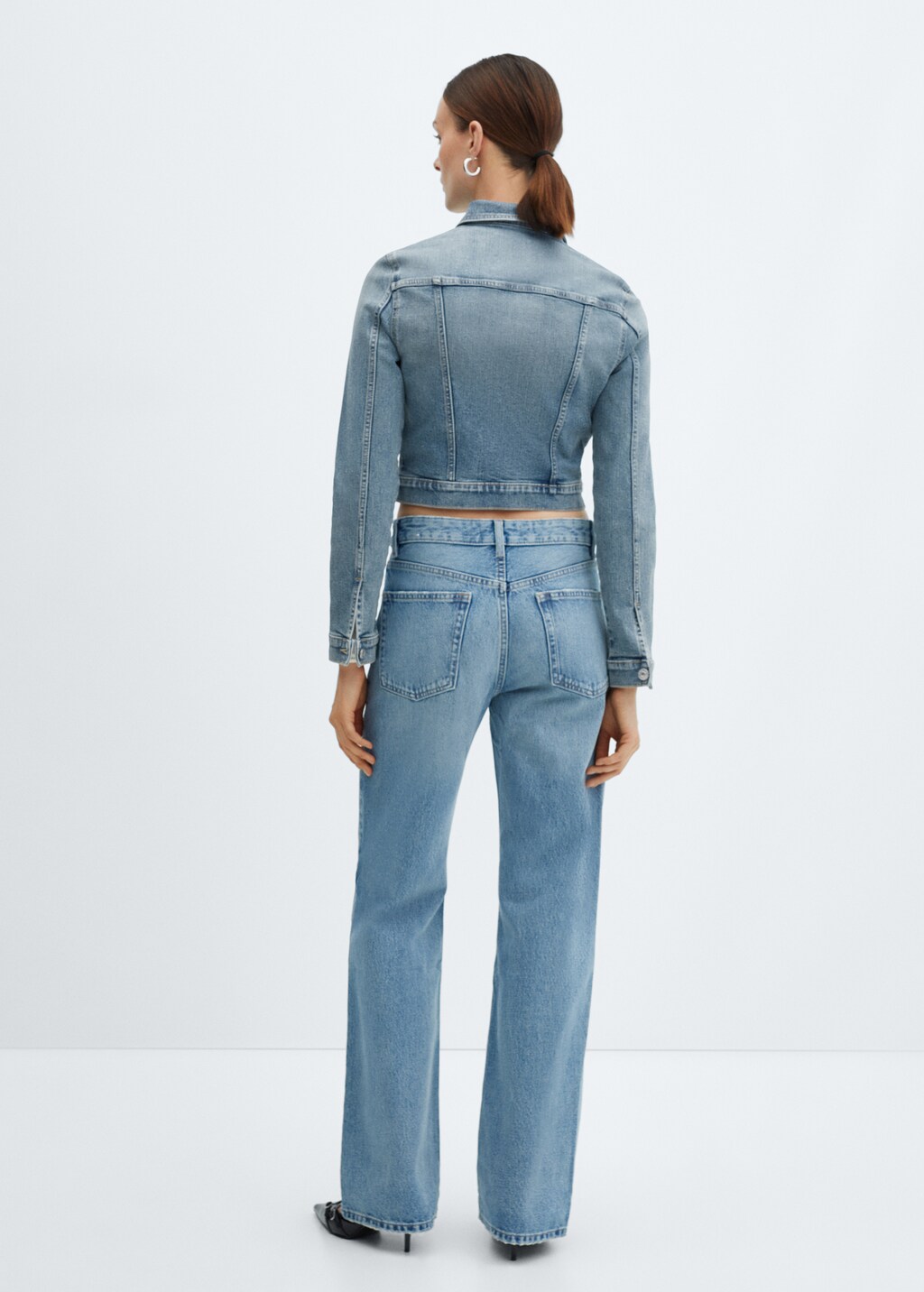 Denim cropped zip-up jacket - Reverse of the article