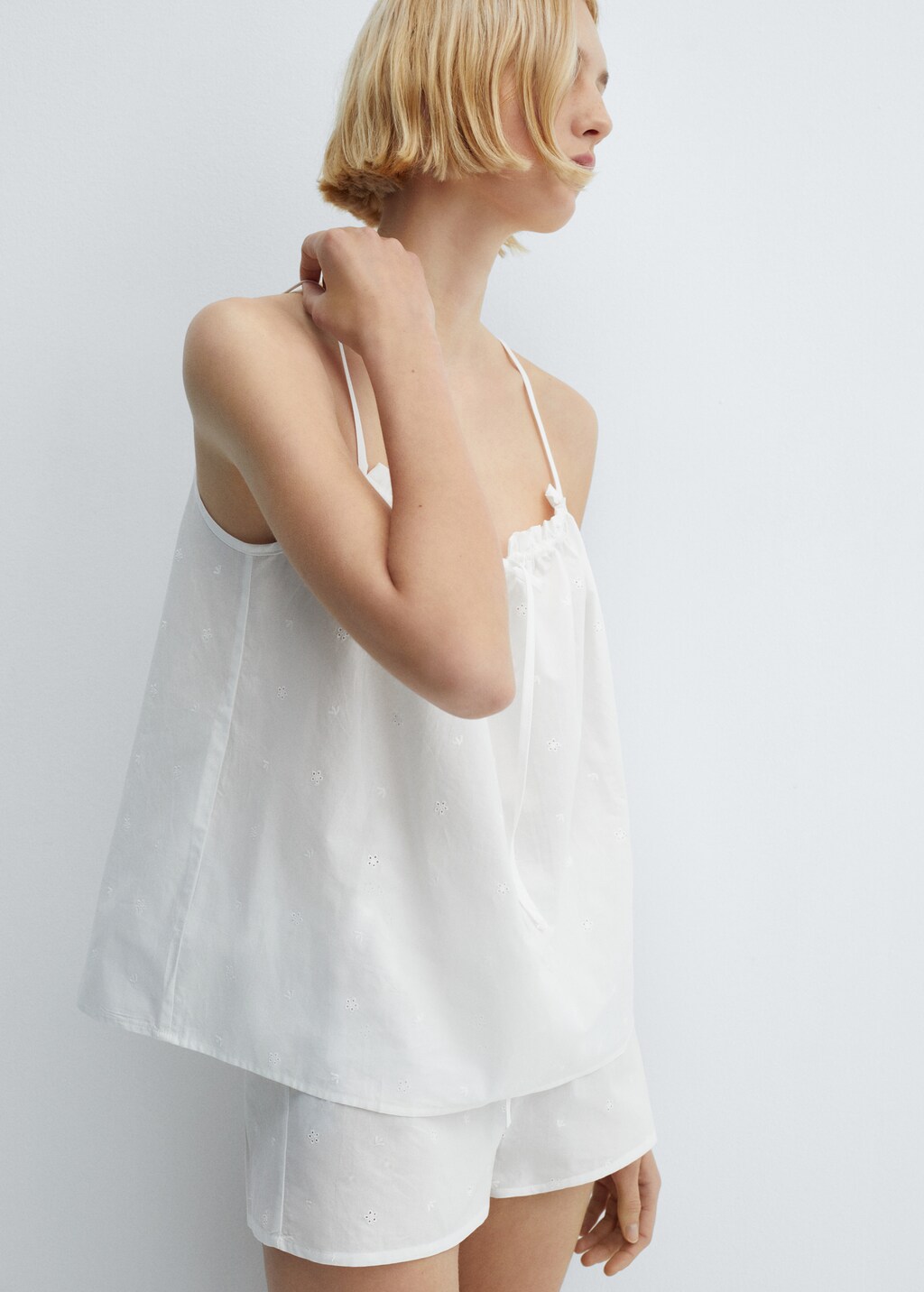 Cotton pyjama top with openwork details - Details of the article 1