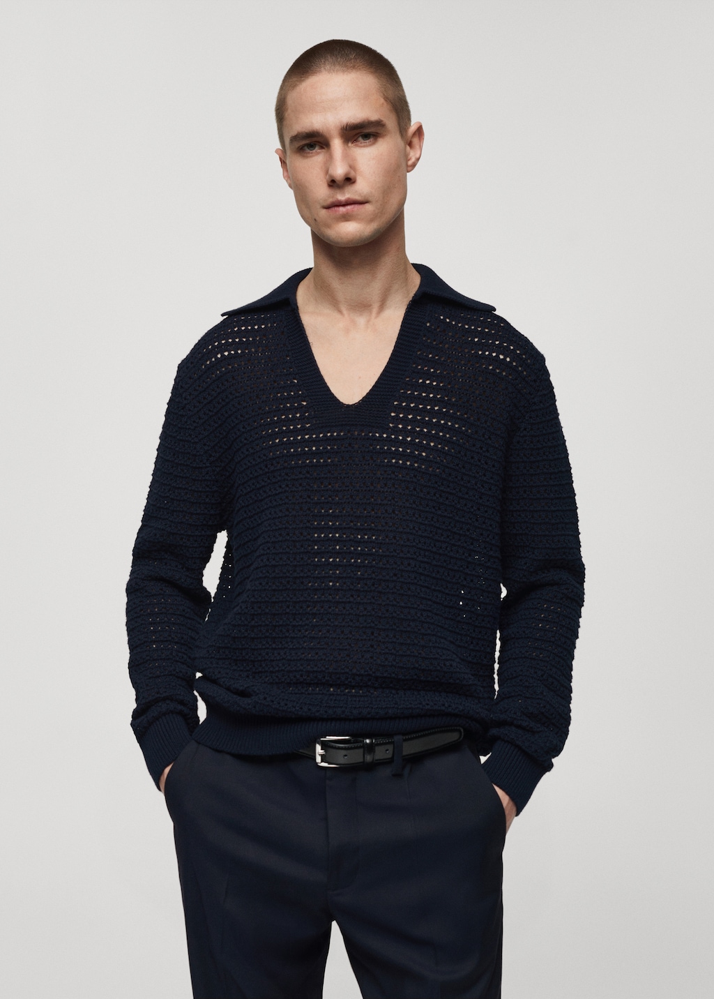 Openwork knitted polo-neck sweater - Medium plane