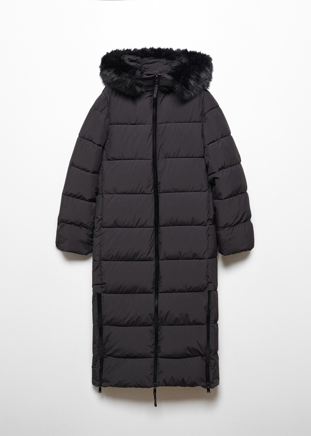 Quilted coat with fur-effect hood - Article without model