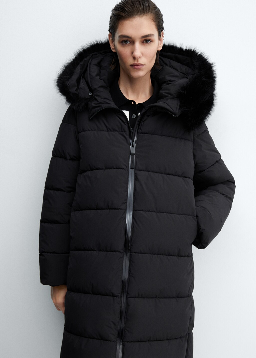 Quilted coat with fur-effect hood - Details of the article 6