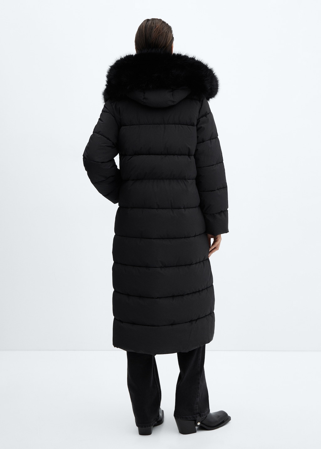 Quilted coat with fur-effect hood - Reverse of the article