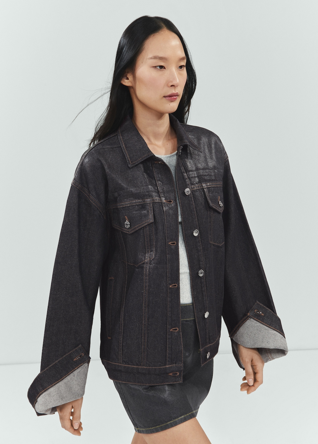 Oversized foil denim jacket - Medium plane