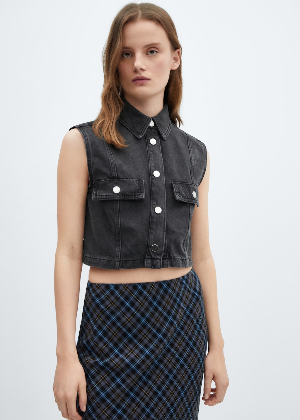 Cropped denim gilet - Medium plane