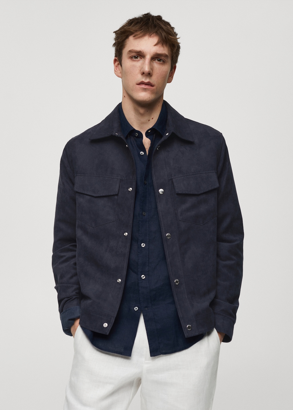 Suede-effect jacket with pockets - Medium plane