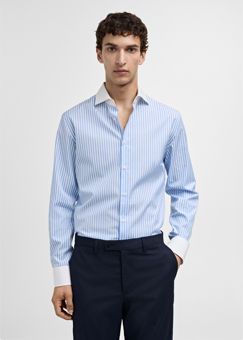 Striped-print slim-fit suit shirt - Medium plane