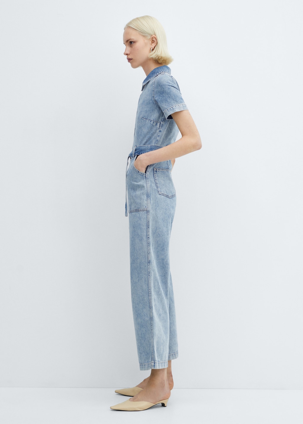 Short sleeved denim jumpsuit Women MANGO OUTLET United Kingdom